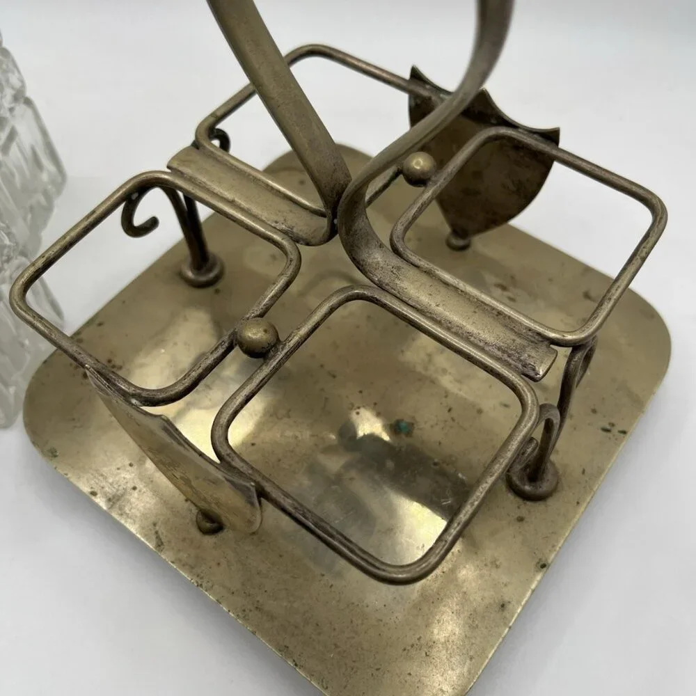 Antique Victorian EPNS Cruet Castor Set Pressed Glass Bottles Silverplate Stand